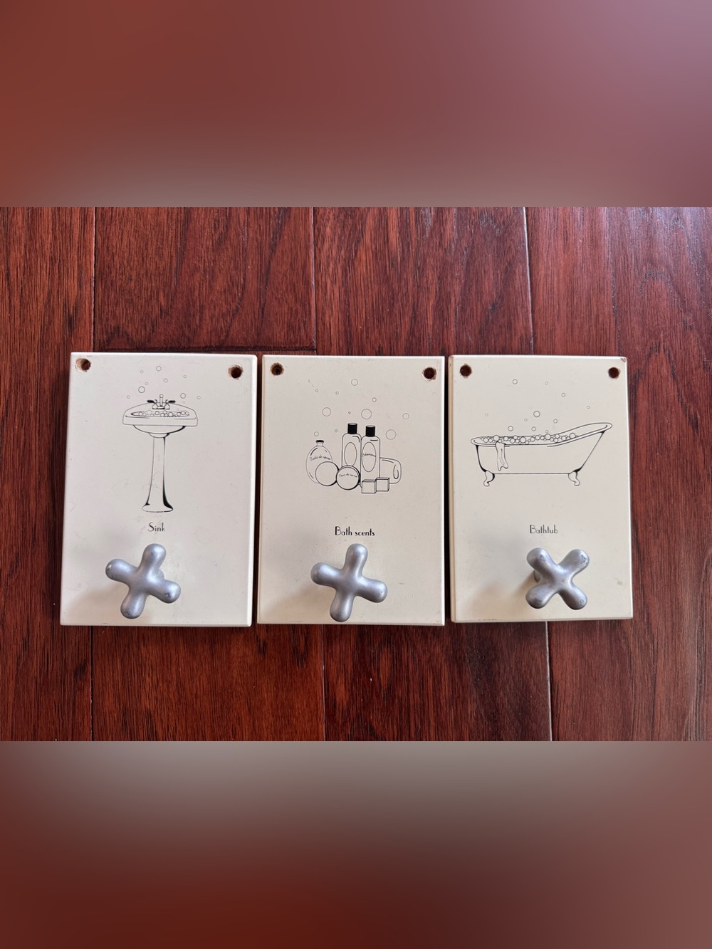 Set 3 farmhouse cottagecore bathroom wooden decorative wall plaque towel hook